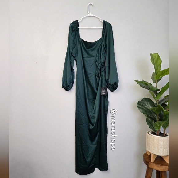 LULUS Eternal Heart Emerald Green Satin Long Sleeve Maxi Dress - Picture 4 of 7